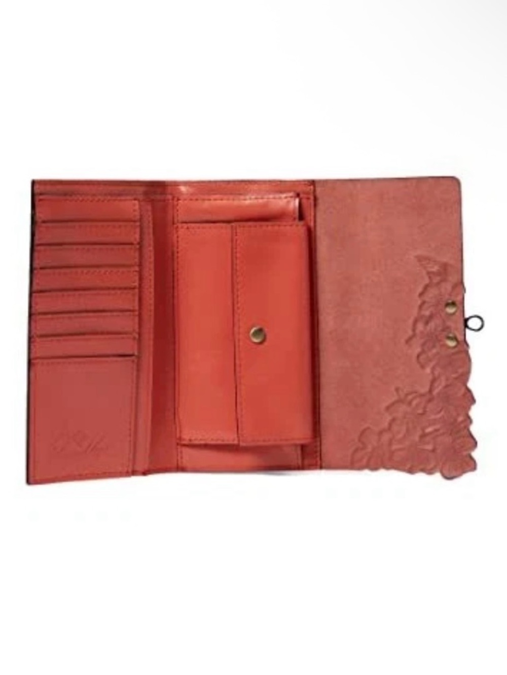 Patricia Nash ‘Terresa’ Floral Embossed Leather Wallet in Melon Coral - Picture 2 of 4